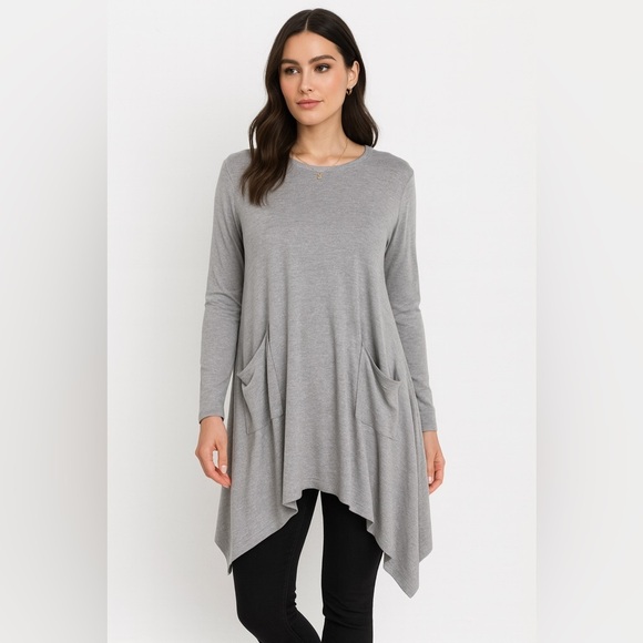 ANNY Fashion Gray Tunic Sweater Size S/M Long Sleeve Pockets Casual Lagenlook - Picture 1 of 12